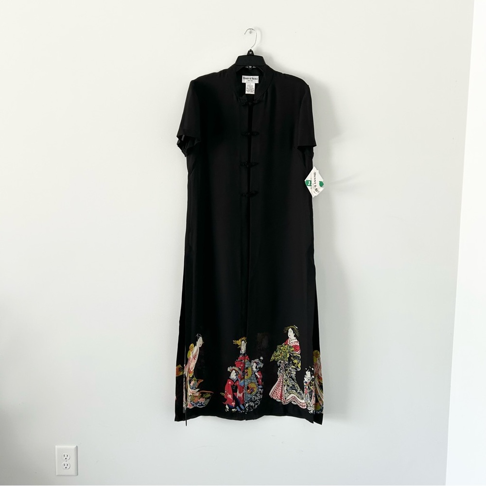 NWT Vintage 1990s-Y2K Danny & Nicole S/S Sheer Longline Blouse w/ Japanese Art - Picture 2 of 12